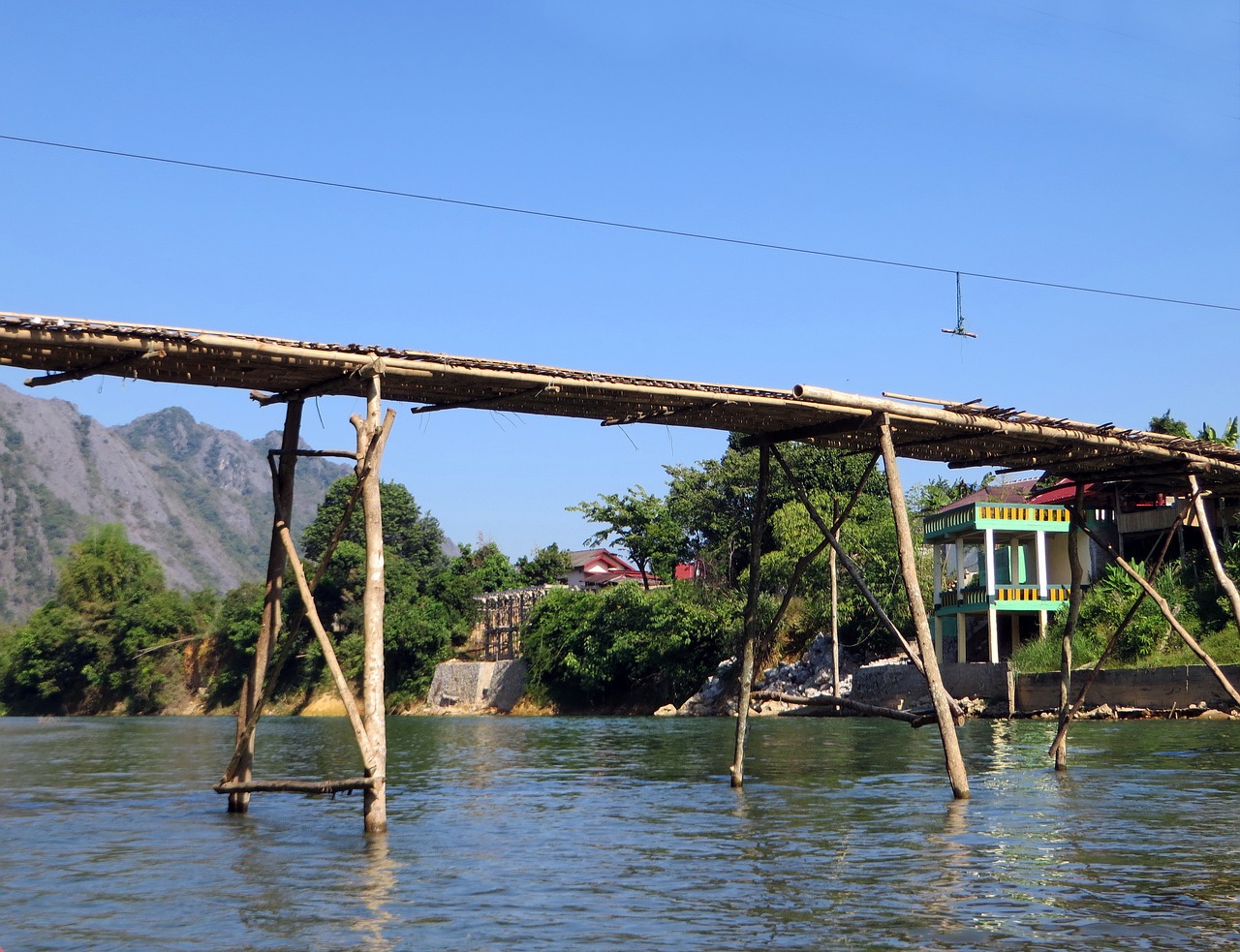 Laosas, Van Vieng, Tiltas, Bambuko Tiltas, Kaimiškas, Vežimėlis, Nemokamos Nuotraukos,  Nemokama Licenzija