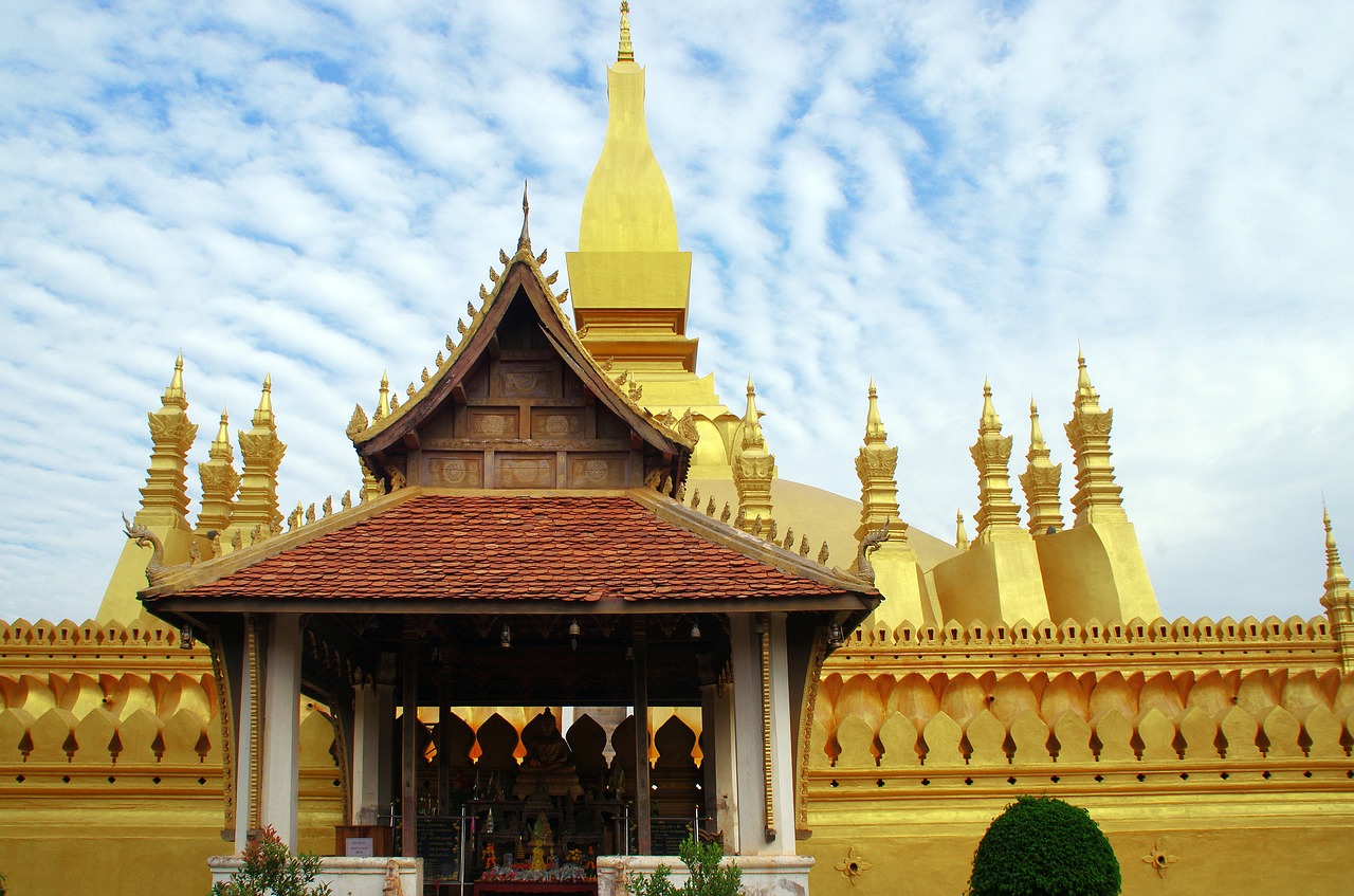 Laosas, Vientiane, Wat Pha That Luang, Auksinė Pagoda, Stupa, Doré, Šventas, Budizmas, Religija, Šventykla