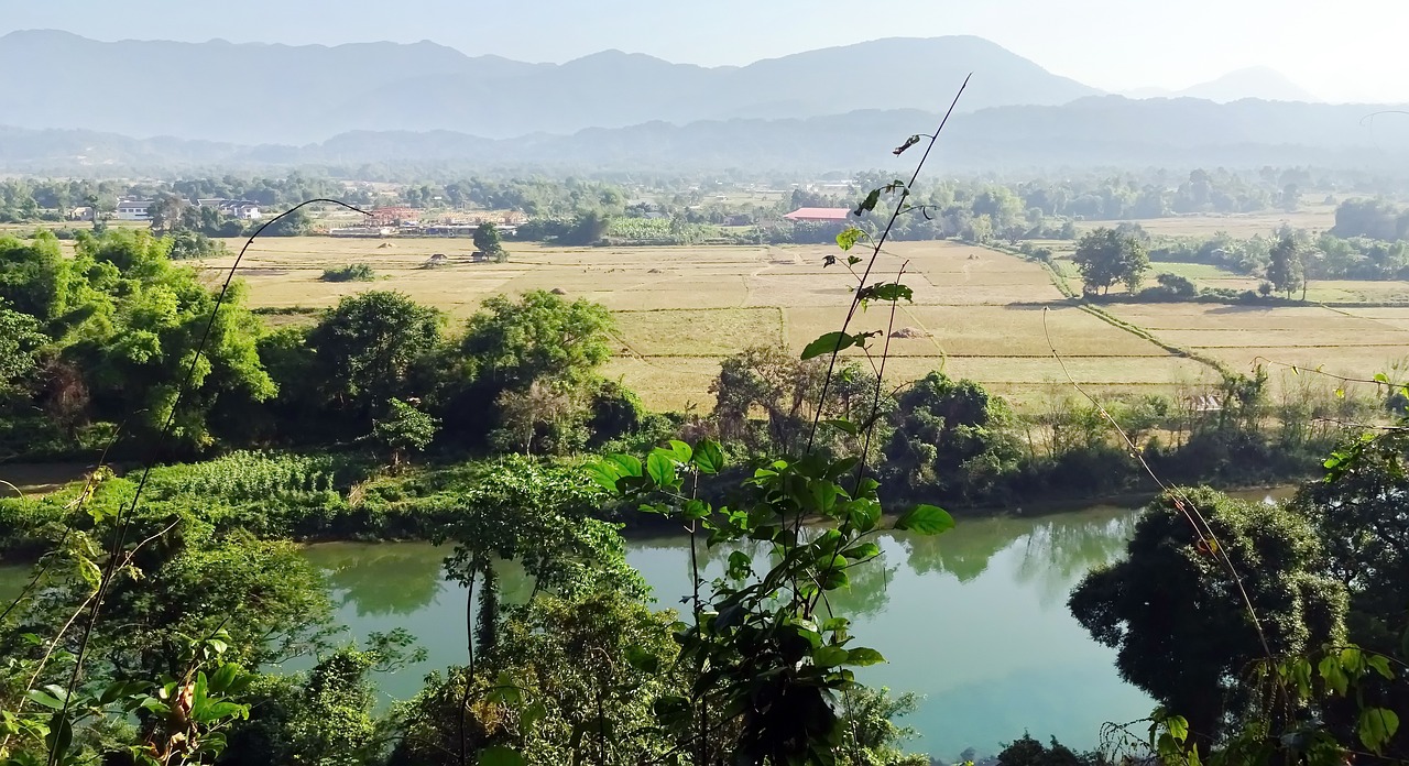 Laosas, Upė, Vang Vieng, Paprastas, Žemdirbystė, Ramybė, Turizmas, Vandens Telkiniai, Apmąstymai, Panorama