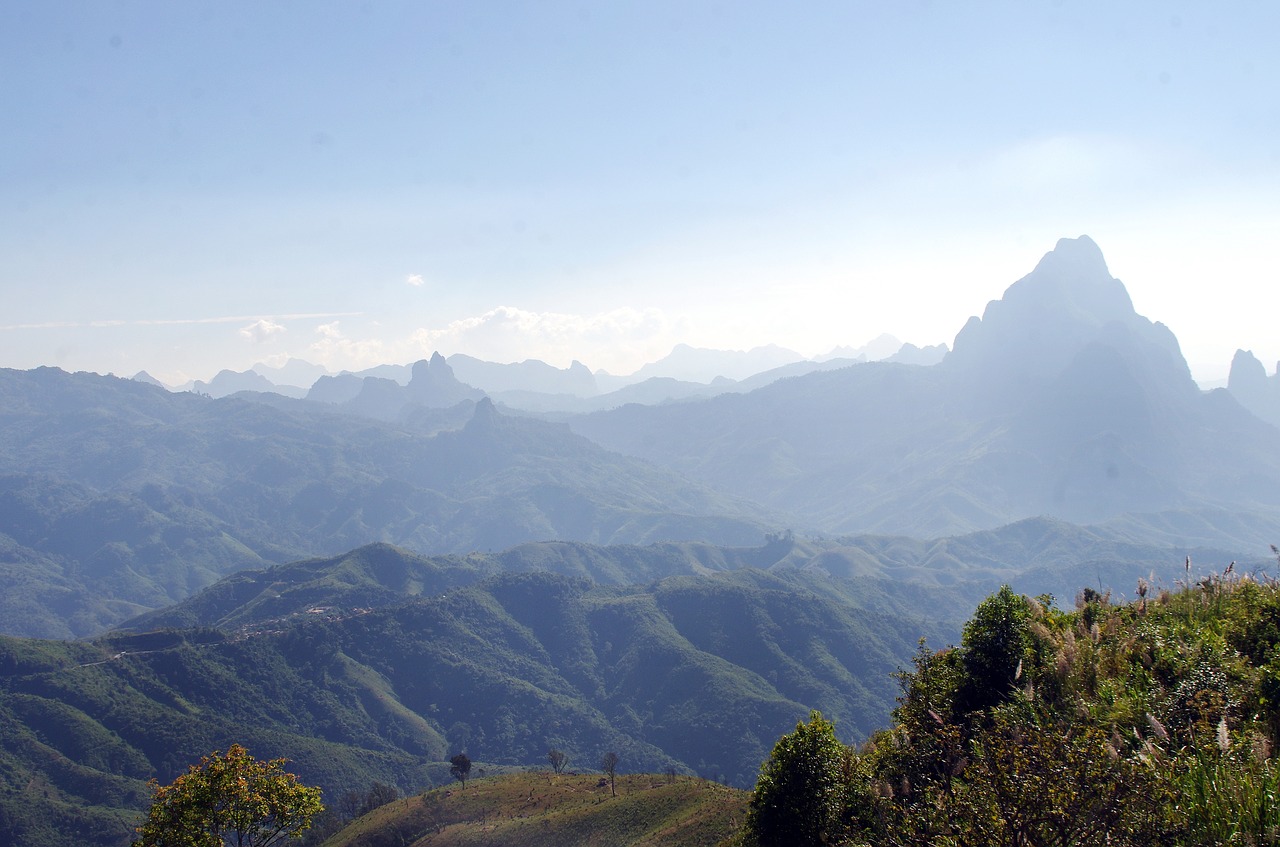 Laosas, Kalnai, Cordillera, Annamitas, Laukiniai, Panorama, Šviesa, Miglota, Blukimas, Debesys