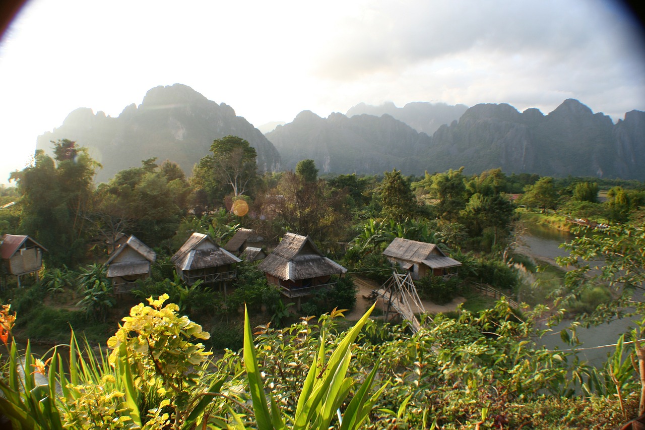 Laosas, Nameliai, Asija, Gamta, Asian, Atogrąžų, Kalnai, Medžiai, Kaimas, Turizmas