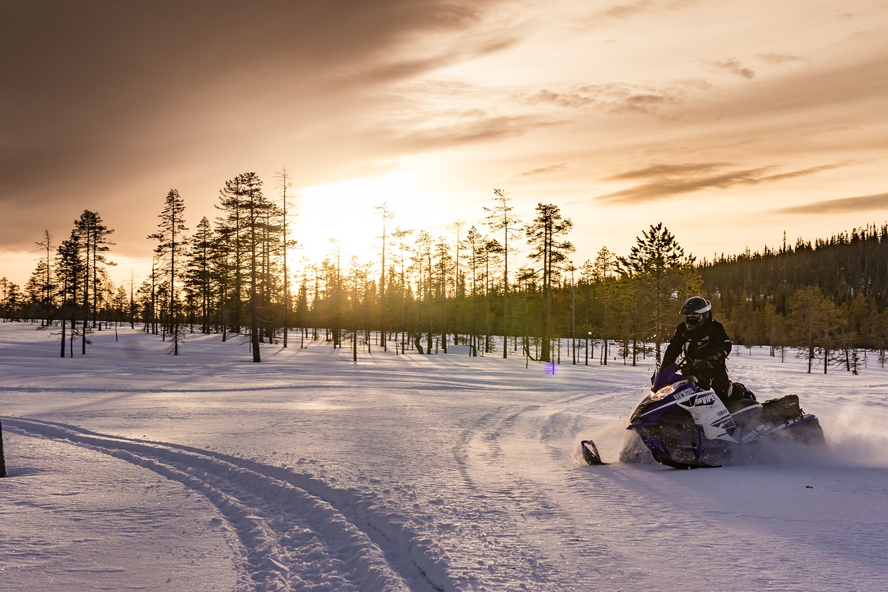 Laplandas, Poliarinė Žiema, Sniegomobilis, Žiema, Sportas, Slidinėjimo Doo, Sniego Transporto Priemonė, Vidurdienio Saulė, Linksma, Žiemos Sportas