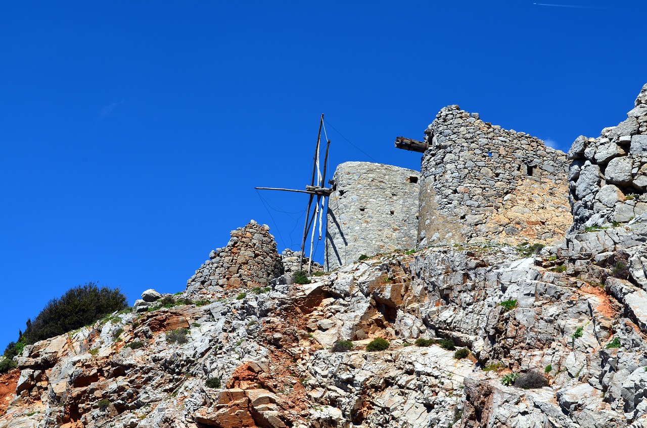 Lashitihochebene, Crete, Vėjo Malūnai, Graikija, Šventė, Kraštovaizdis, Sugadinti, Akmenys, Dangus, Mėlynas Dangus