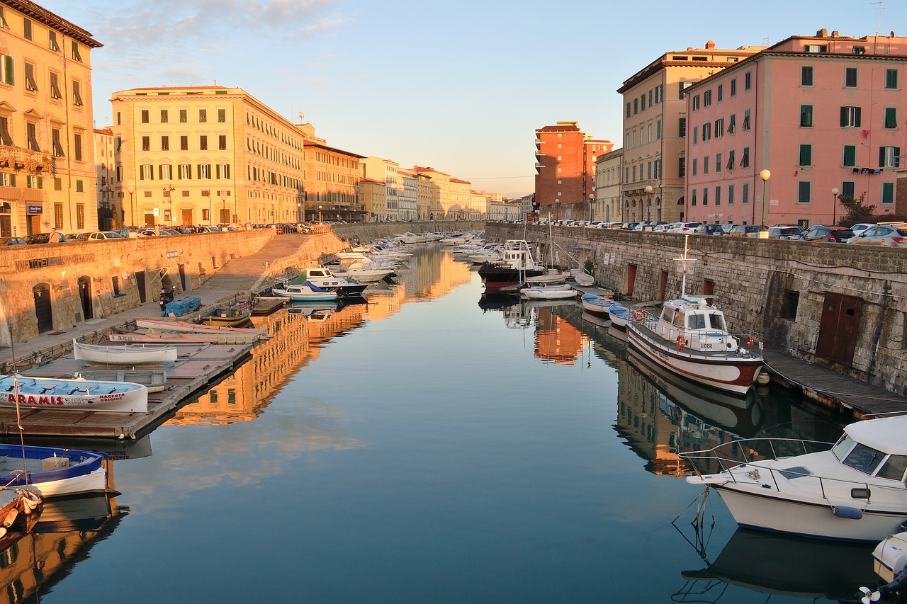 Leghorn, Toskana, Italy, Jūra, Vanduo, Porto, Valtis, Valtys, Saulė, Saulėlydis