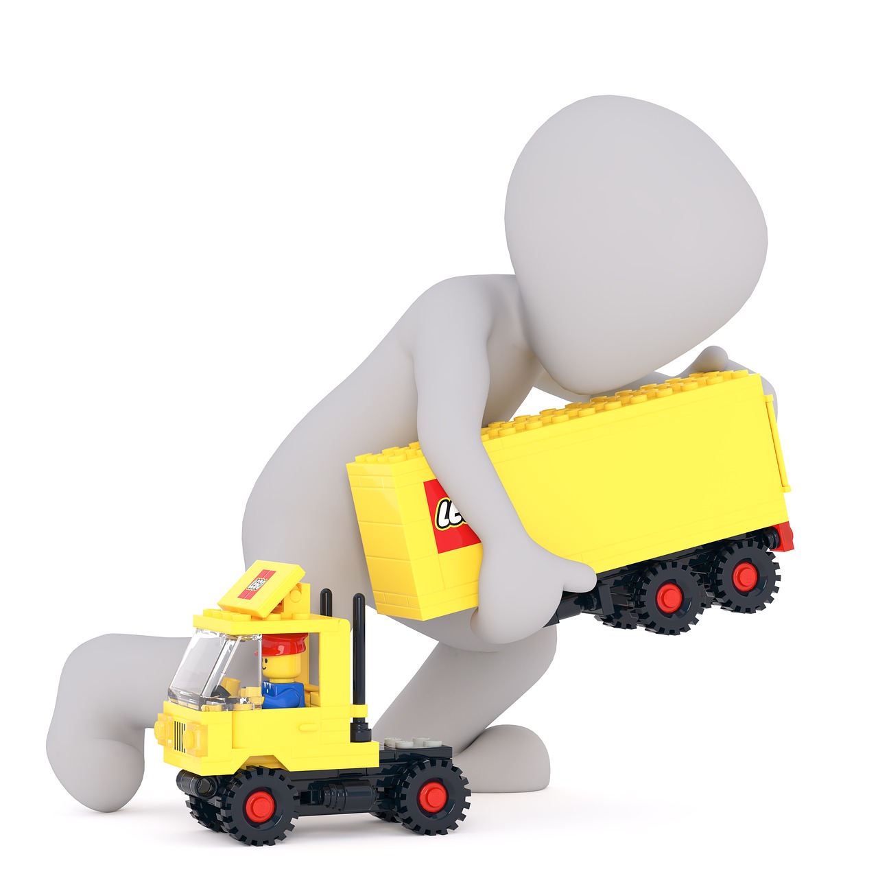 Lego, Sunkvežimis, Žaislai, Žaisti, Sunkvežimio Vairuotojas, Profesijos, Baltas Vyriškas, 3D Modelis, Izoliuotas, 3D