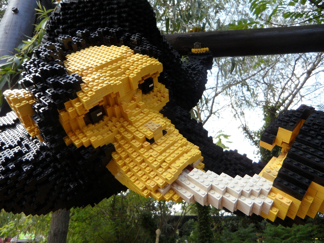 Legolandas, Lego Blokai, Lego, Statybiniai Blokai, Beždžionė, Kopija, Skulptūra, Valgymas, Bananas, Beždžionė Su Bananais