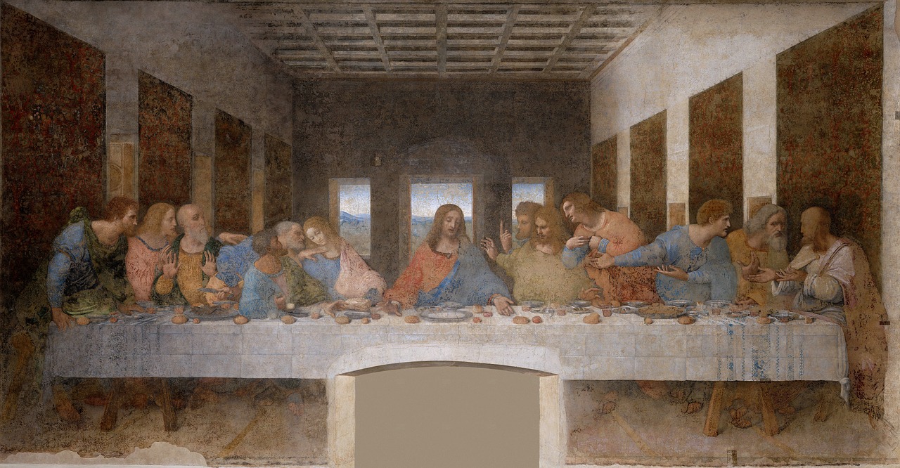 Leonardas Da Vinčis, Paskutinė Vakarienė, Paskutinis Maistas, 1494-1498, Nazareto Jėzus, Dvylika Apaštalų, Krikščionis, Viešpaties Vakarienė, Lultima Cena, Freska