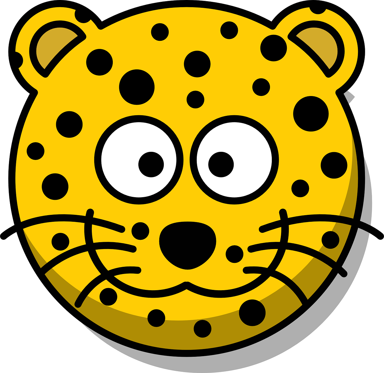 Leopardas, Galva, Šypsnys, Mielas, Animacinis Filmas, Geltona, Ūsai, Apvalus, Zoologijos Sodas, Laukinė Gamta