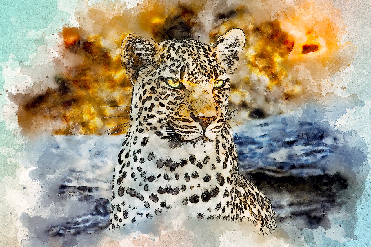 Leopardas,  Atrodo,  Laukinių,  Menas,  Akvarelė,  Vintage,  Afrikoje,  Katė,  Marškinėliai,  Gyvūnas