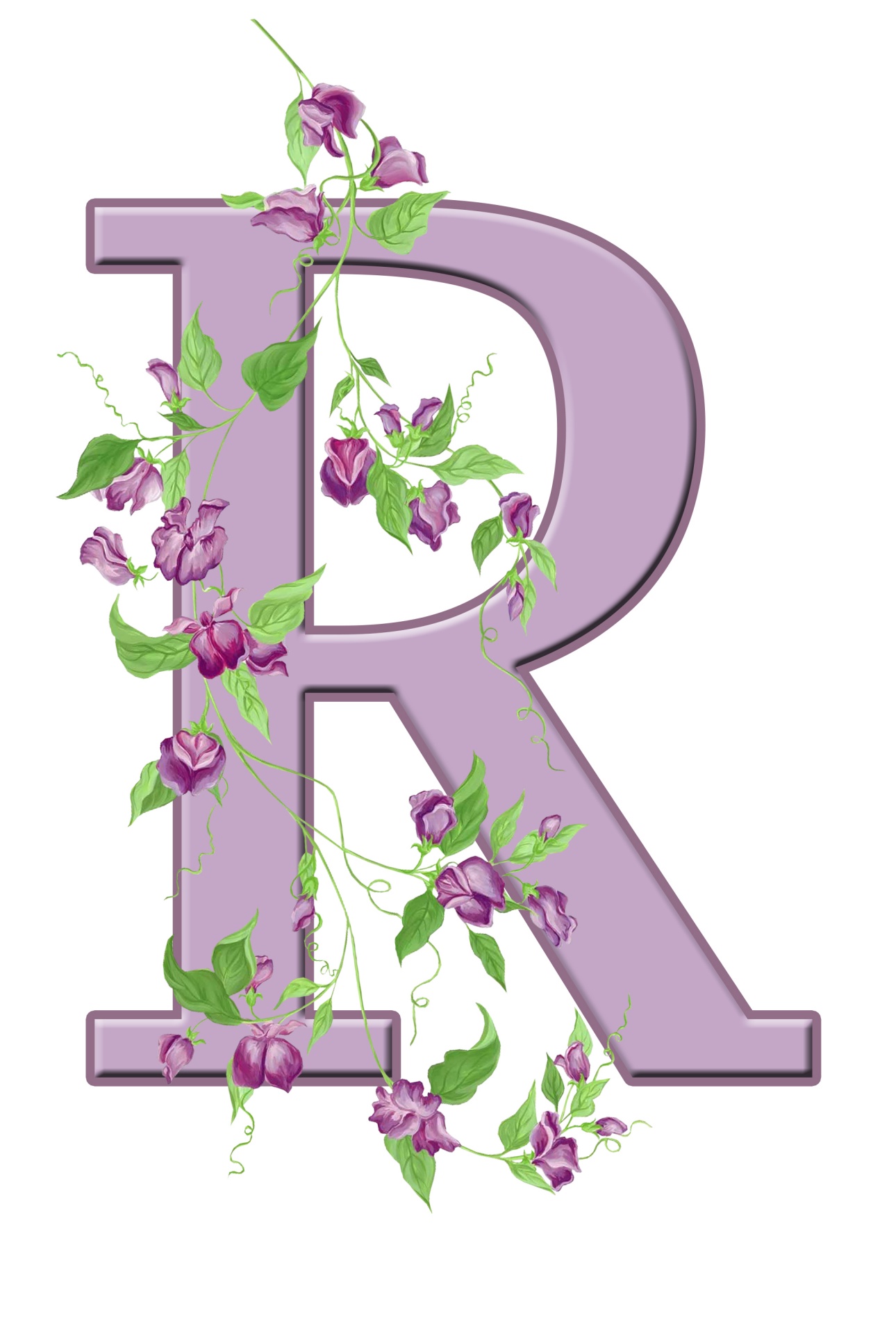 R,  Laiškas,  Monograma,  Pradinis,  Abėcėlė,  Gėlių,  Gėlės,  Lapai,  Violetinė,  Graži