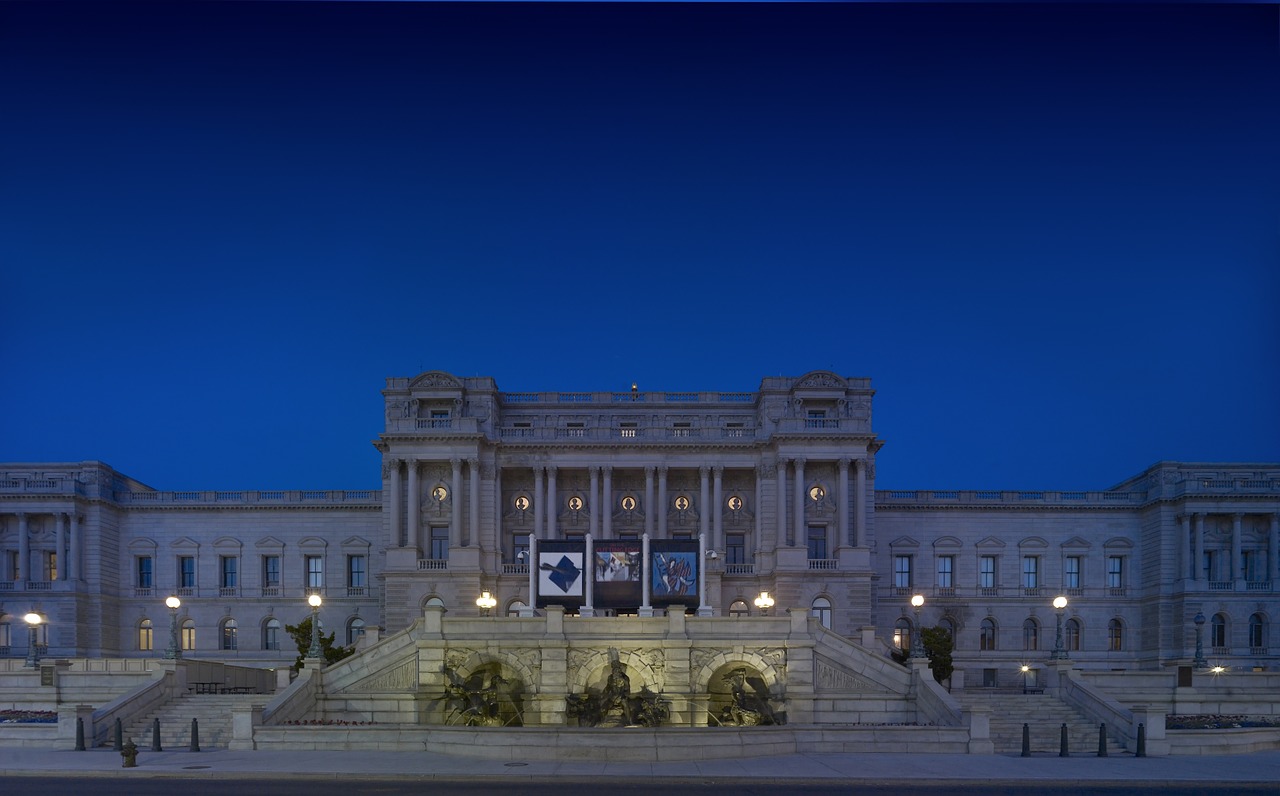 Kongreso Biblioteka, Naktis, Architektūra, Vašingtonas, Dc, Capitol, Tomo Džefersono Pastatas, Gatvė, Apšviestas, Miesto Panorama