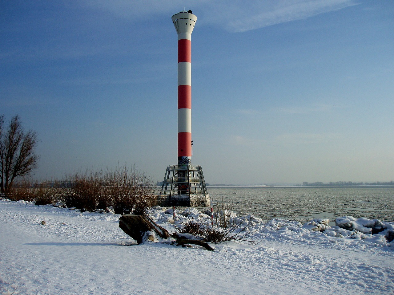 Švyturys, Elbe, Upė, Žiema, Ledas, Vanduo, Kraštovaizdis, Švyturys, Laivyba, Daymark