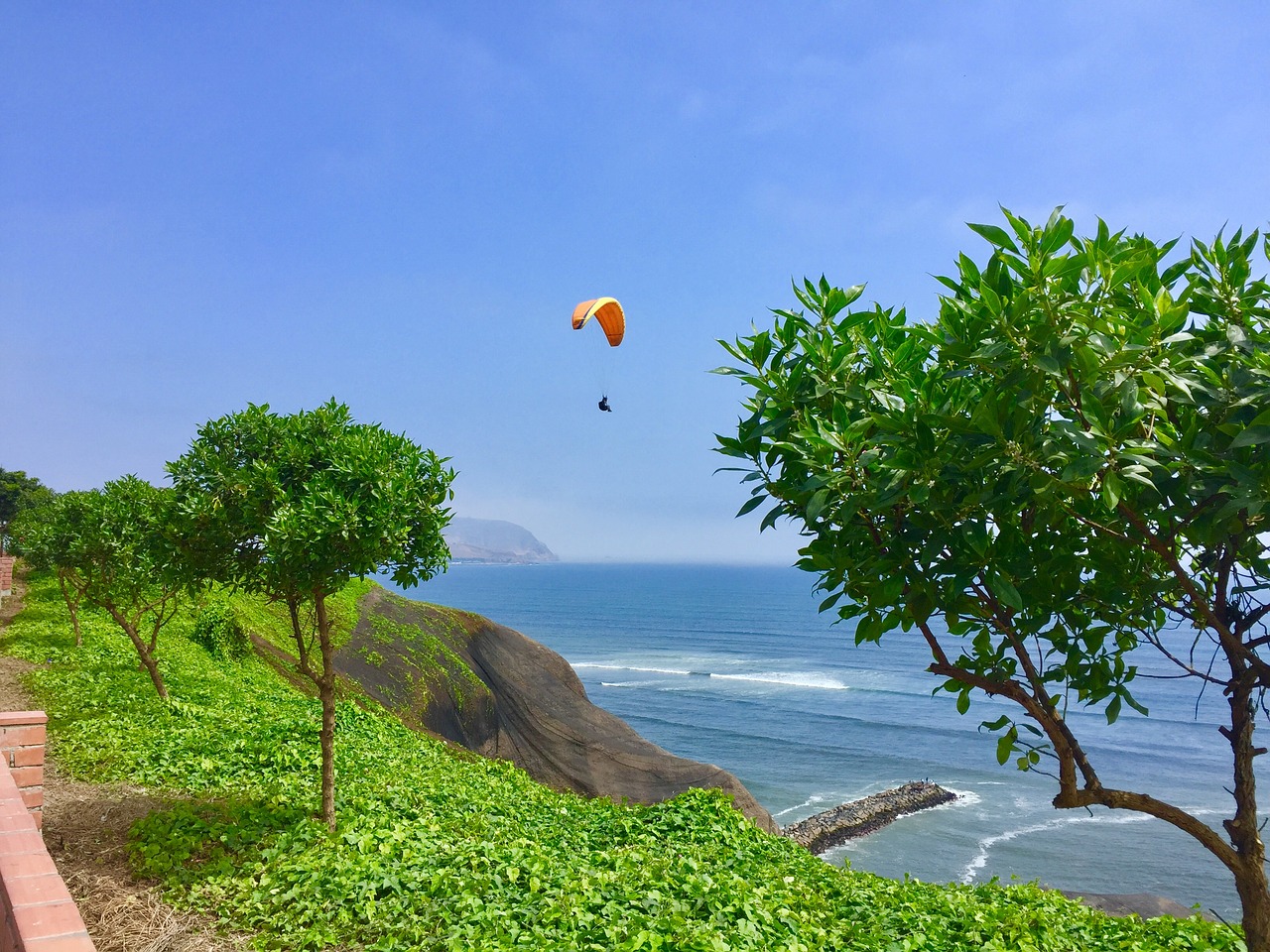 Lima, Peru, Paragliding, Miraflorai, Grožis, Žalias, Oranžinė, Turizmas, Peru, Vaizdingas