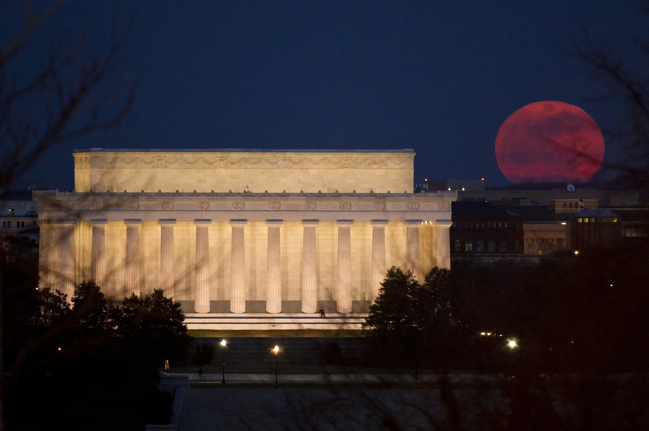 Lincoln Memorialas, Paminklas, Pilnatis, Naktis, Vašingtonas, D, C, Architektūra, Turistinis, Atrakcionai