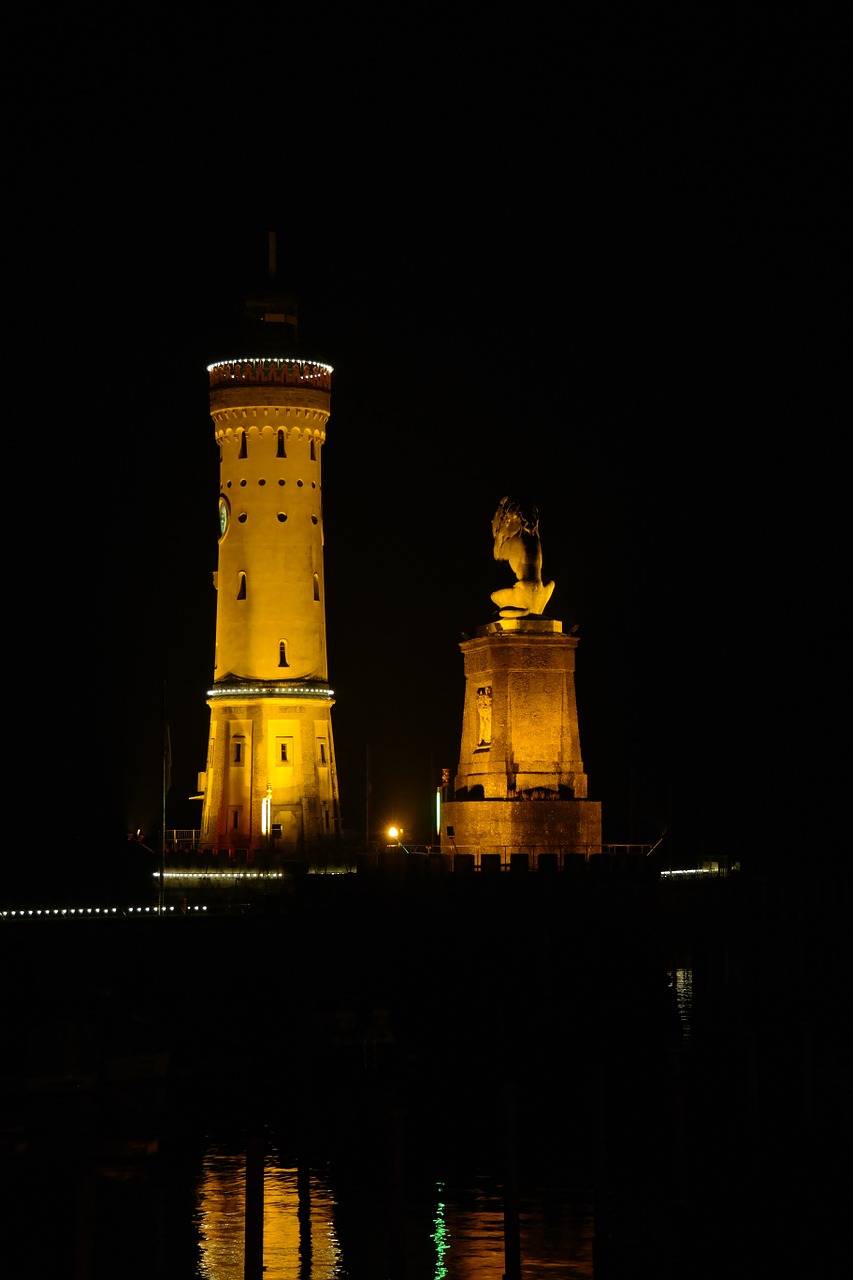 Lindau, Uostas, Švyturys, Ežero Konstanta, Ežeras, Vanduo, Allgäu, Bavarija, Naktis, Apšviestas