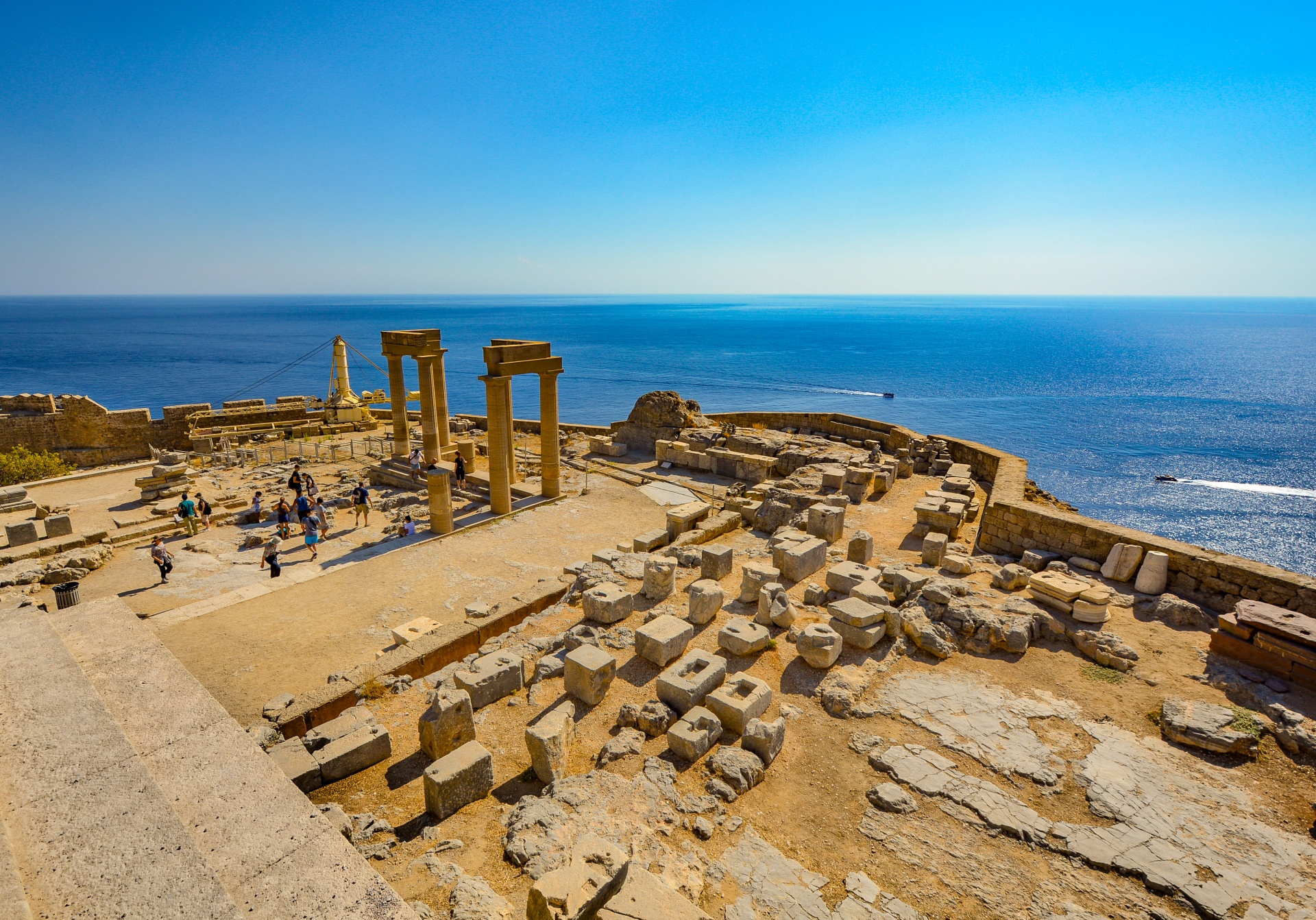 Rhodes,  Graikija,  Sala,  Griuvėsiai,  Akropolis,  Lindos,  Vaizdas,  Viduržemio Jūros,  Jūra,  Senovės