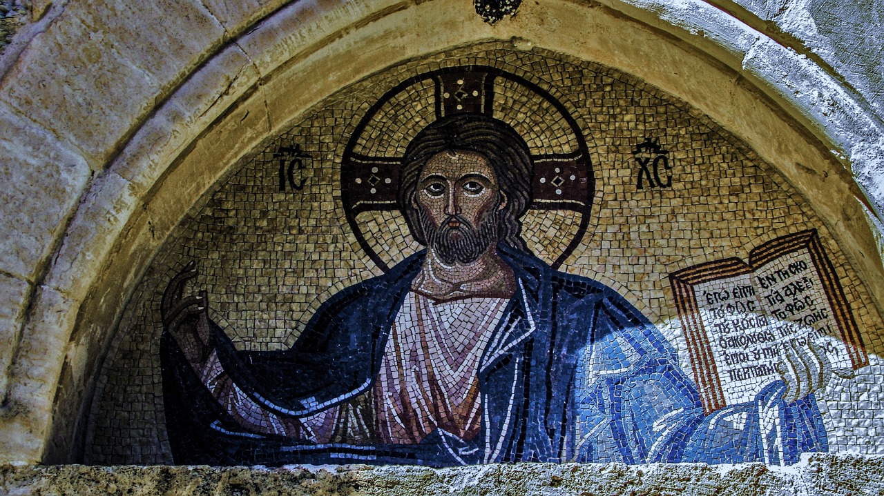 Lintel, Jėzus Kristus, Mozaika, Vienuolynas, Byzantine, Viduramžių, Architektūra, Xiv Amžius, Panagia Stazousa, Ortodoksas