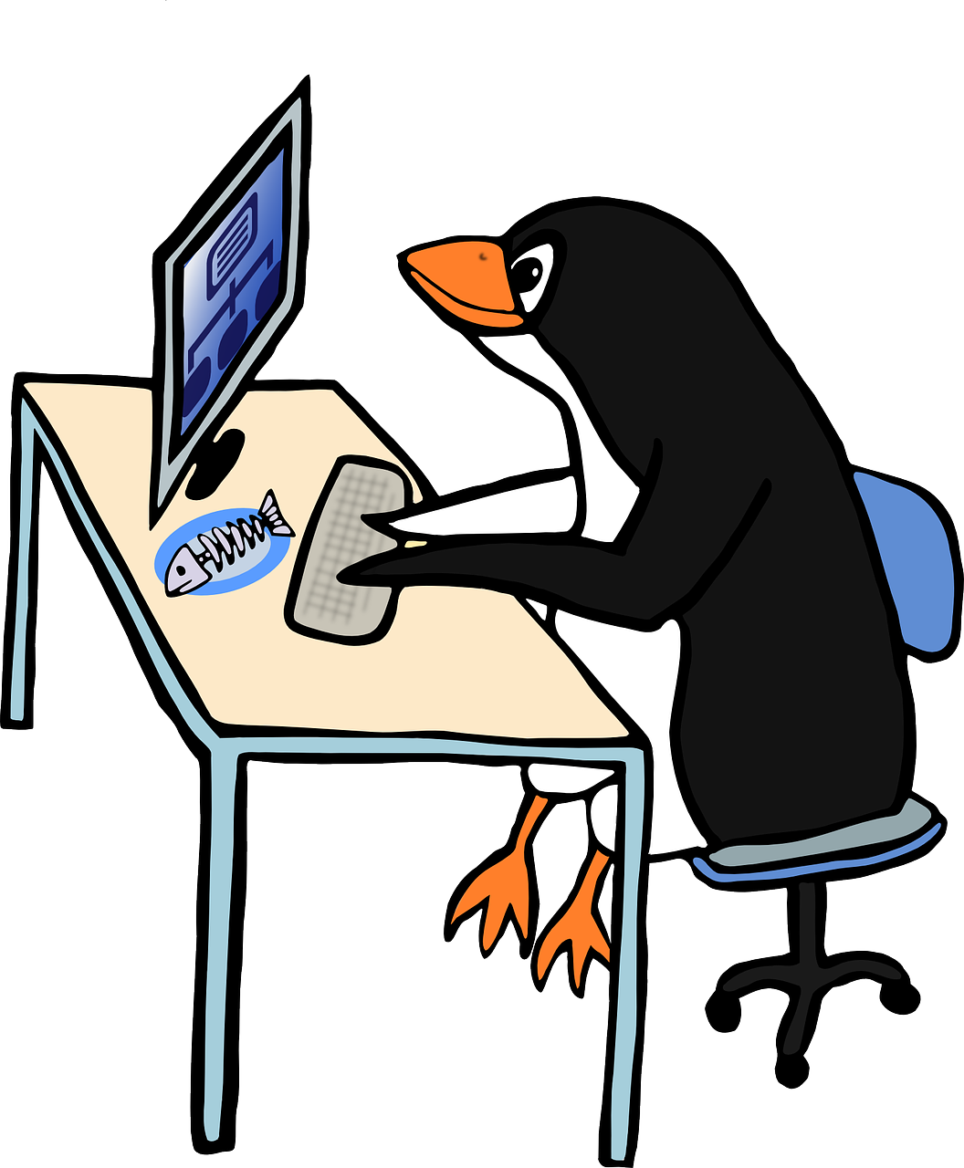 Linux, Tux, Administratorius, Gyvūnas, Paukštis, Kompiuteris, Stalas, Darbas, Biuras, Pingvinas
