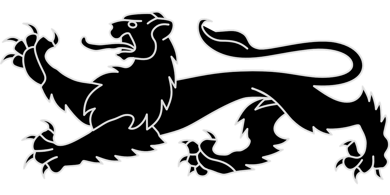 Liūtas, Heraldinis Gyvūnas, Emblema, Insignia, Viduramžių, Karališkasis, Herbas, Simbolis, Juoda, Dizainas