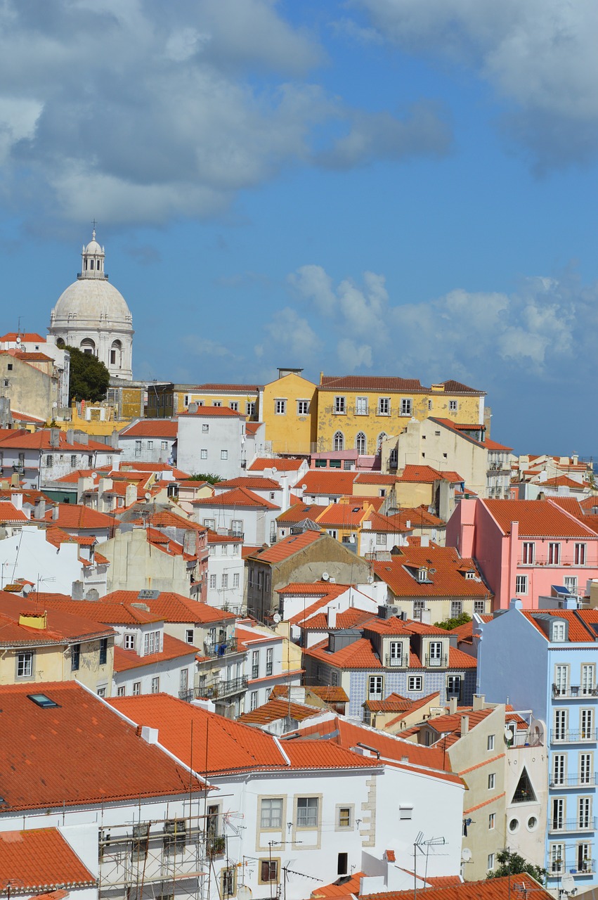 Lisbonas, Vaizdas, Stogai, Namai, Oranžinė, Vasara, Saulė, Mečetė, Miestas, Architektūra