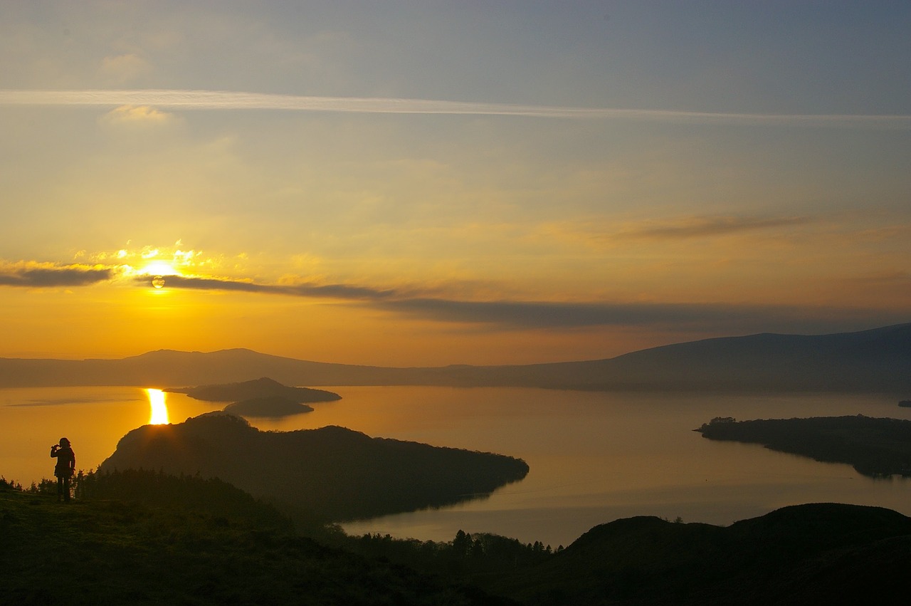 Loch, Salos, Saulėlydis, Škotija, Kraštovaizdis, Ežeras, Vanduo, Uk, Škotų, Siluetas