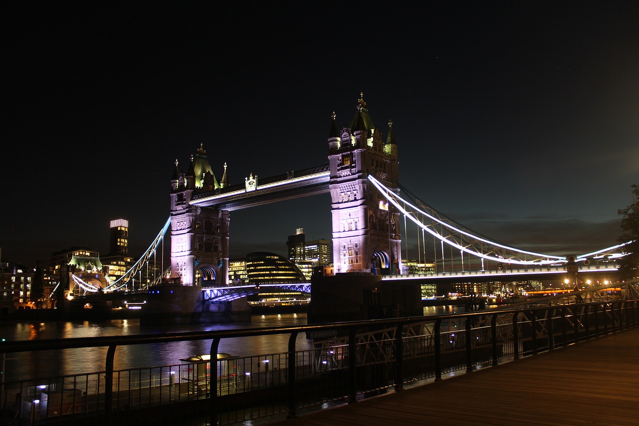 Londonas, Bokšto Tiltas, Anglija, Temzės Upė, Tiltas, Lankytinos Vietos, Jungtinė Karalystė, Orientyras, Naktis, Uk