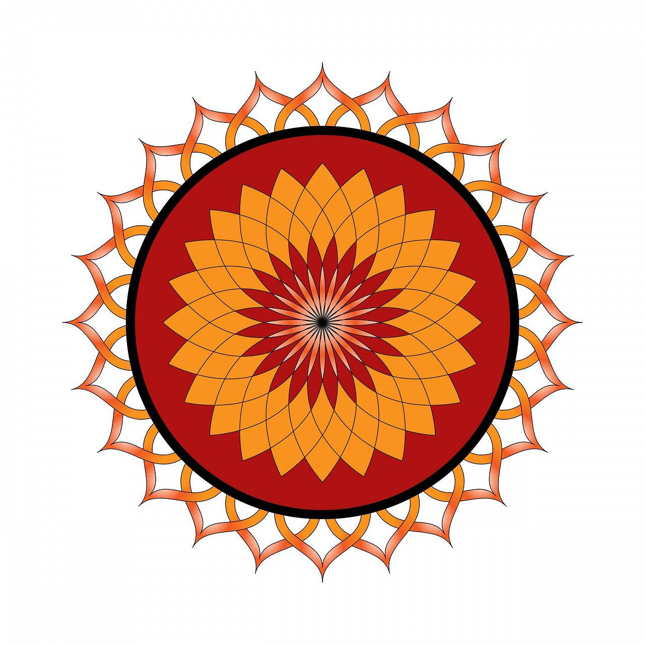 Lotosas, Gėlė, Lotuso Gėlė, Gėlių, Oranžinė, Raudona, Mandala, Ornamentas, Apdaila, Dekoratyvinis