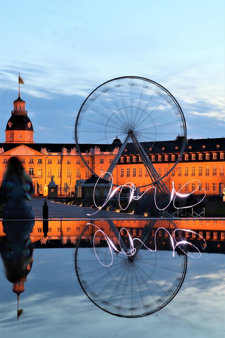 Meilė, Ferris Ratas, Pilis, Karlsruhe, Veidrodis, Lightpainting, Šviesus, Pramogos, Važiuoti, Nemokamos Nuotraukos