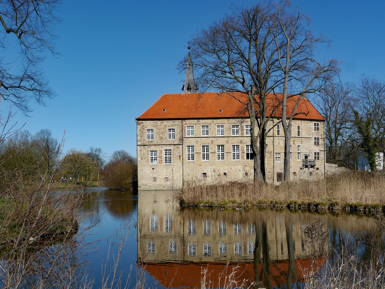 Lüdinghausen Burg, Isserburgas, Münsterland, Moat, Bukas, Veidrodis, Orientyras, Lh, Bokštas, Pilis