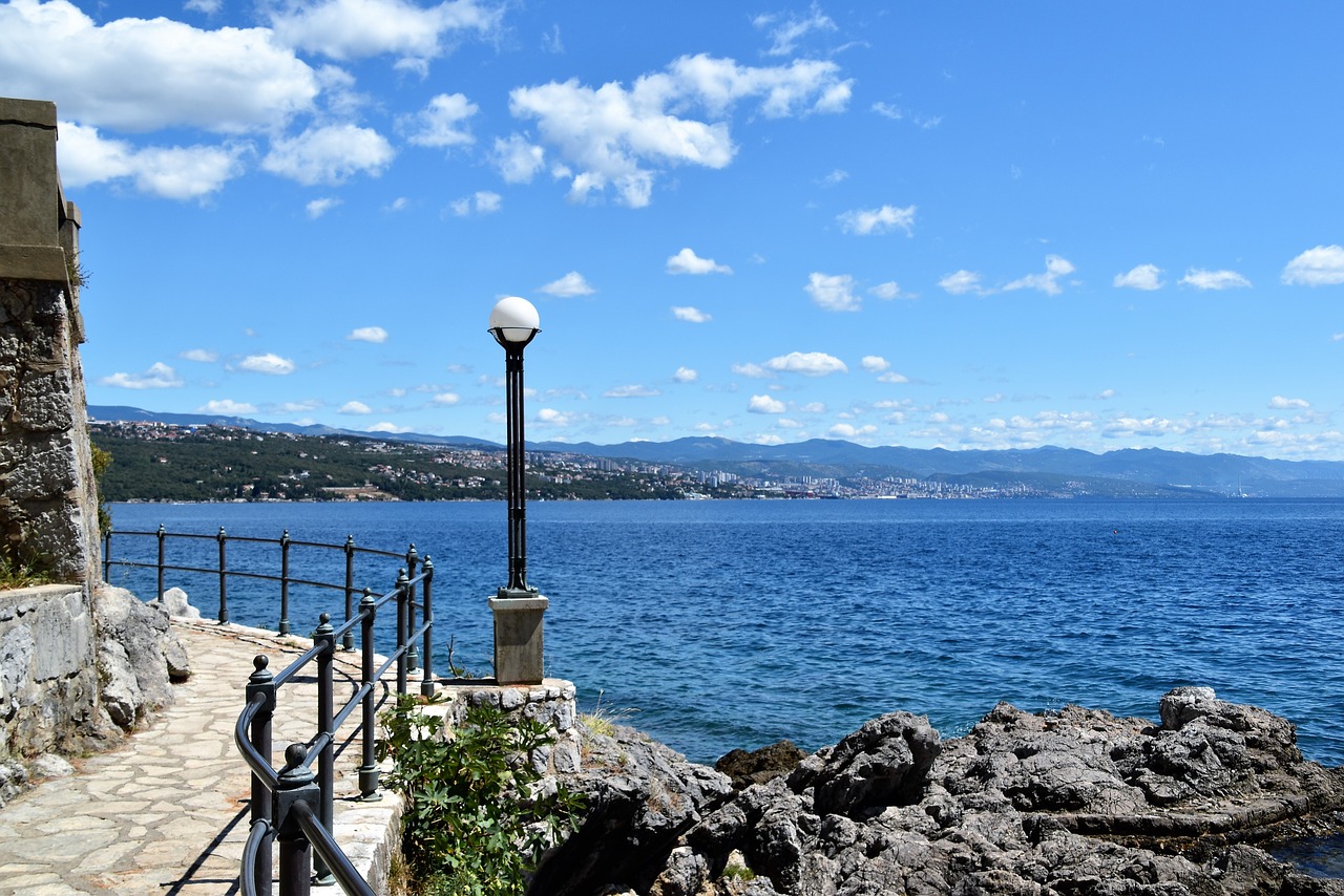 Lungomare, Opatija, Promenada, Lovran, Volosko, Kroatija, Jūra, Vanduo, Kranto, Gamta