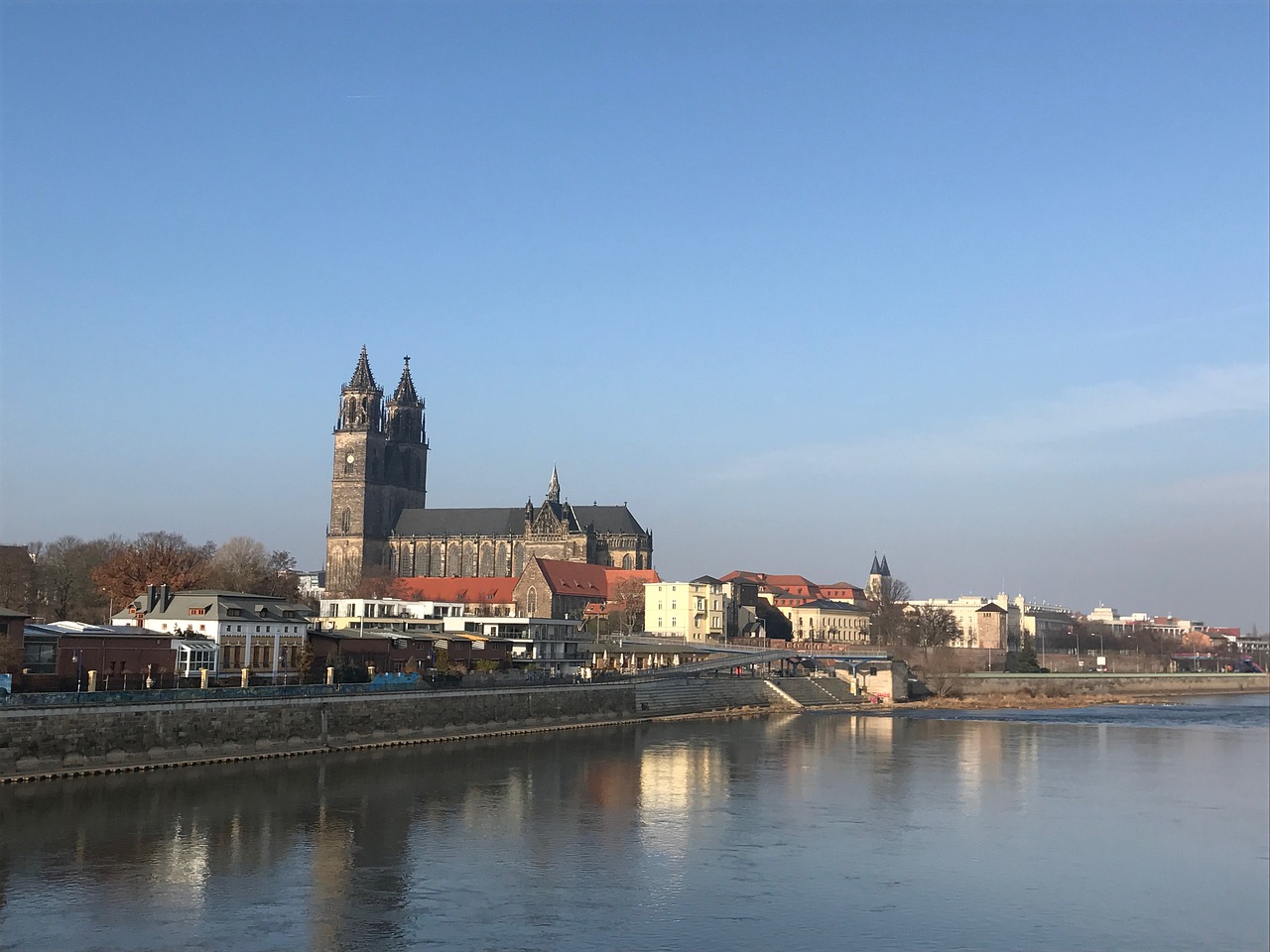 Magdeburgas, Elbe, Sch, Upė, Gamtos Apsauga, Didelis Vanduo, Schleinufer, Promenada, Senamiestis, Istoriškai