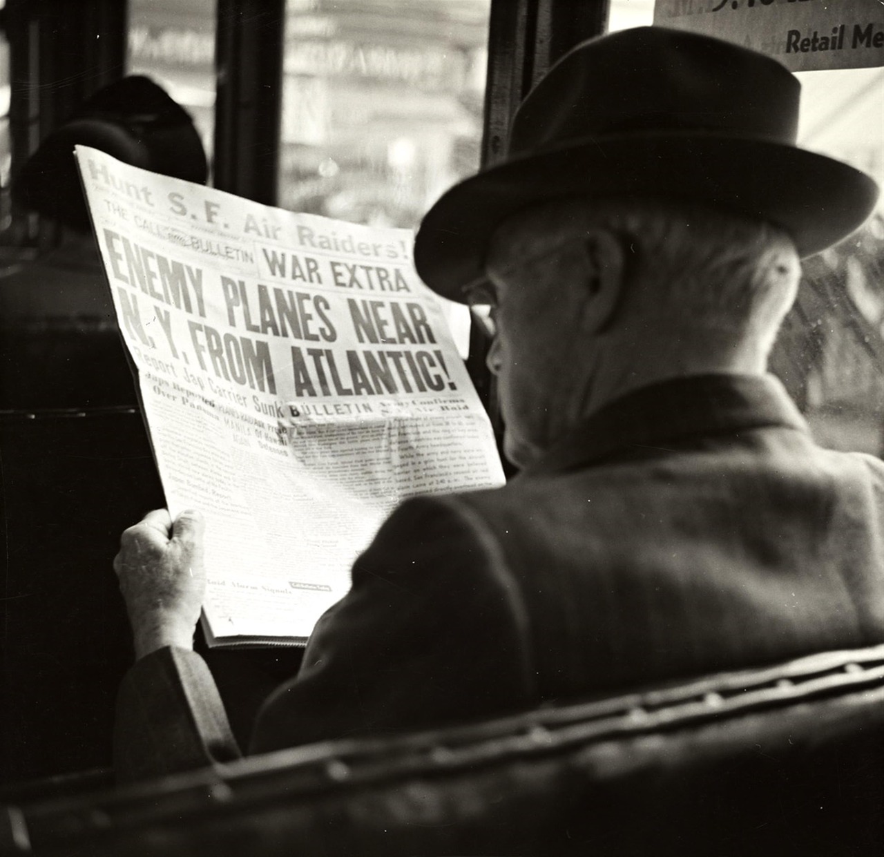 Vyras, Laikraštis, Skrybėlę, Autobusas, Skaitymas, Vintage, Nuotrauka, Gatvė, 1930-Tieji Metai, Asmuo
