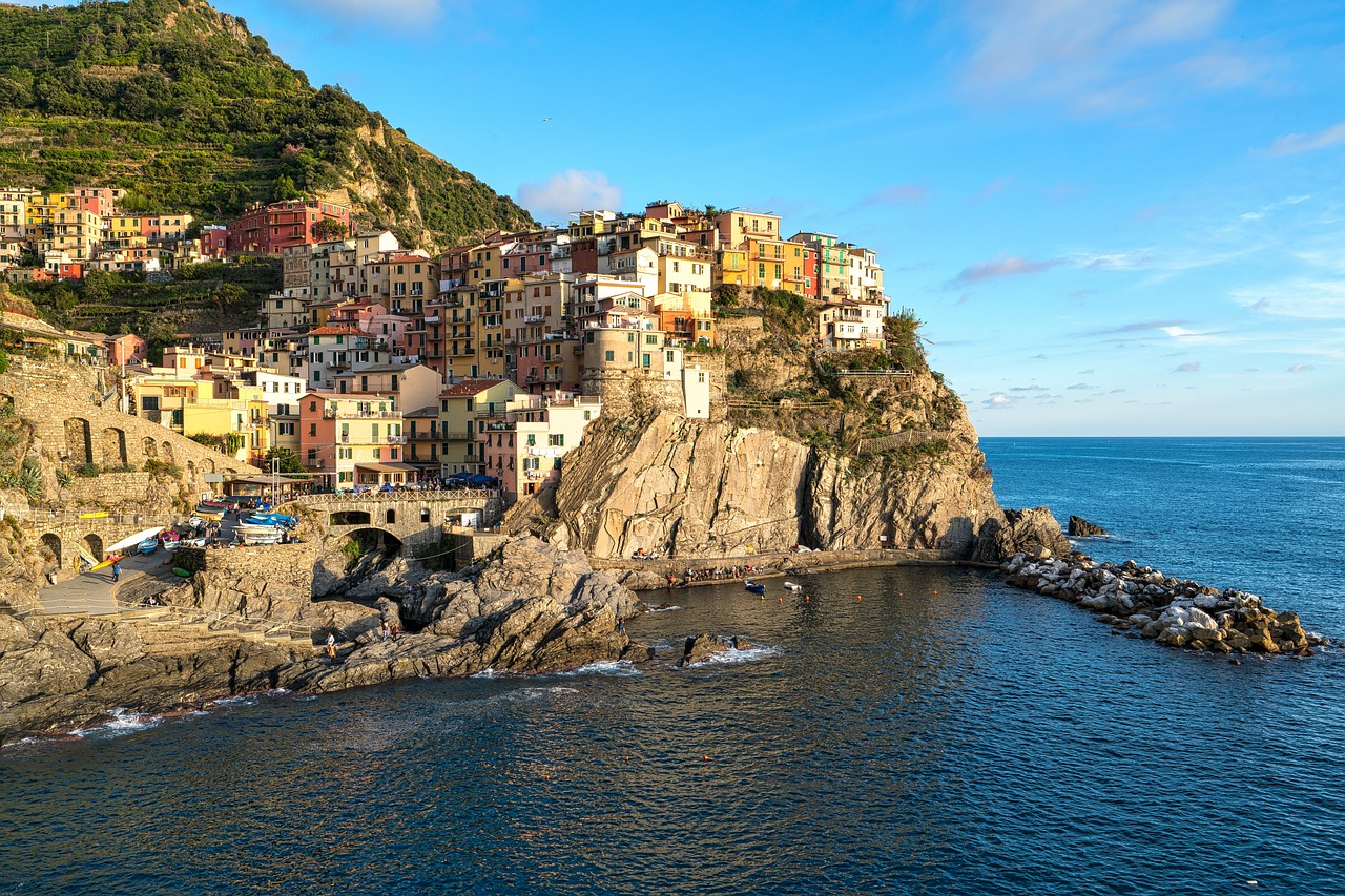 Manarola, Cinque Terre, Italy, Viduržemio Jūros, Kranto, Ligurija, Jūra, Rokas, Spalvinga, Namai