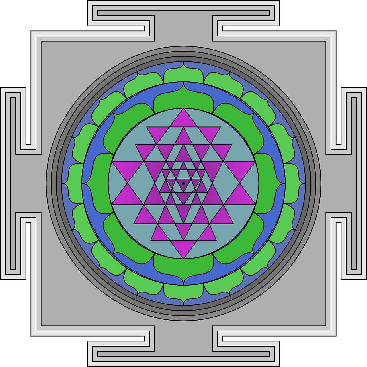 Mandala, Ratas, Apvalus, Kvadratas, Dvasinis, Hindu, Indijos, Nemokama Vektorinė Grafika, Nemokamos Nuotraukos,  Nemokama Licenzija