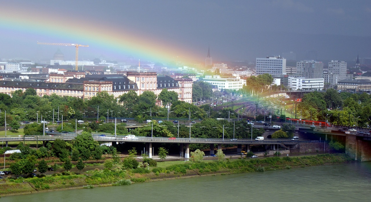 Manheimas, Vaivorykštė, Nuotaika, Neckar, Pilis, Nemokamos Nuotraukos,  Nemokama Licenzija