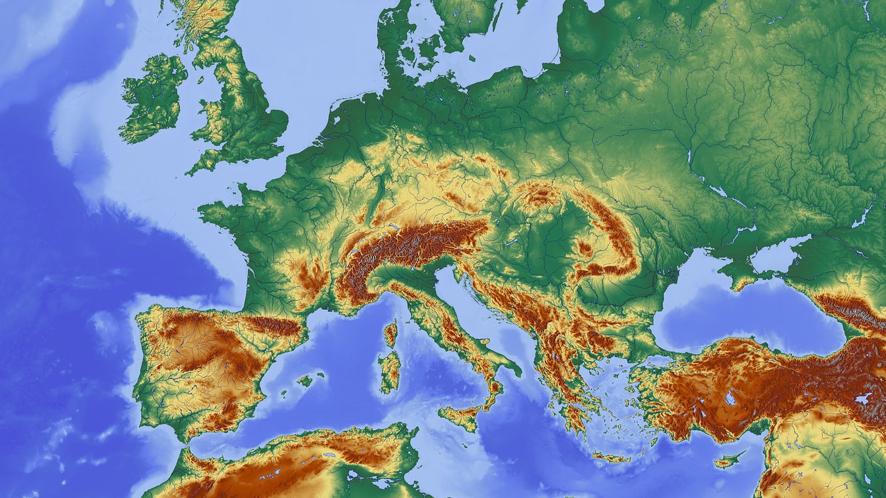 Žemėlapis, Centrinė Europa, Europa, Reljefo Žemėlapis, Aukščio Profilis, Aukščio Struktūra, Spalva, Kartografija, Mercatoriaus Projekcija, Atspalvis