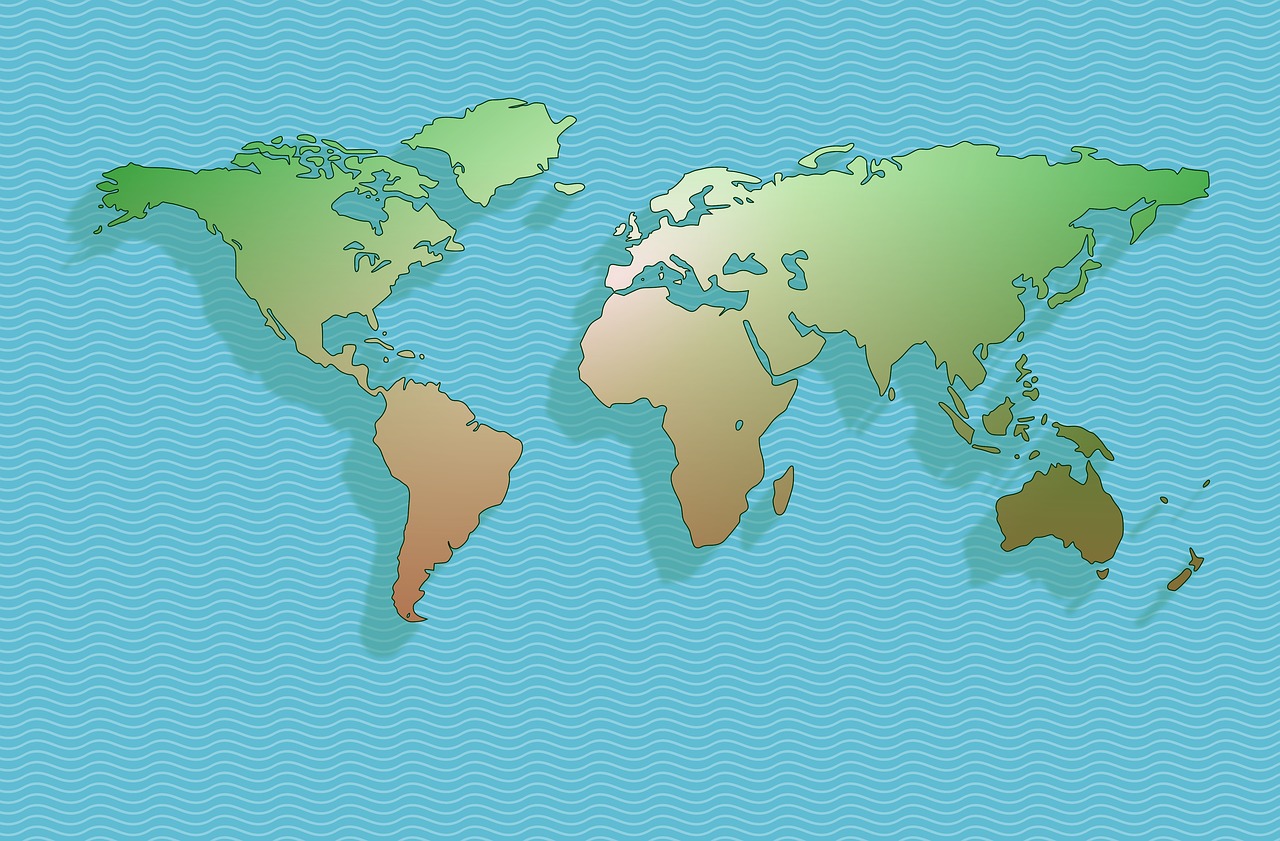 Žemėlapis, Žemėlapio Pasaulis, Pasaulis, Žemė, Geografija, Žemynai, Mėlynas, Vandenynas, Regionai, Grafika