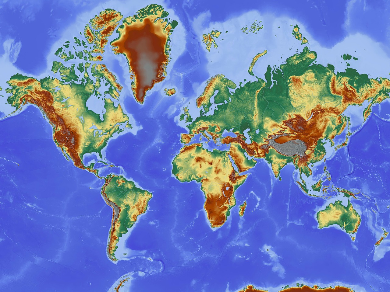 Žemėlapis, Pasaulio Žemėlapis, Reljefo Žemėlapis, Žemė, Žemynai, Pasaulis, Visuotinis, Visame Pasaulyje, Šalis, Tarptautinis