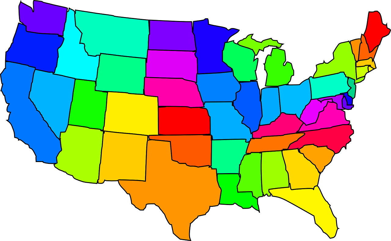 Žemėlapis, Jungtinės Valstijos, Usa, Amerikietis, Valstijos, Nemokama Vektorinė Grafika, Nemokamos Nuotraukos,  Nemokama Licenzija