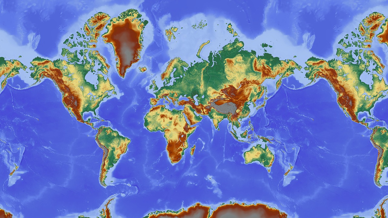 Pasaulio Žemėlapis, Žemėlapis, Reljefo Žemėlapis, Žemė, Šalis, Šalys Žemė, Pasaulio Šalyse, Didelis Reljefas, Palengvėjimas, Žemynai