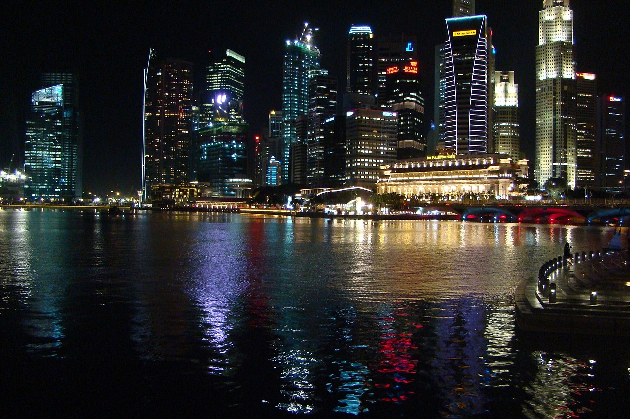 Marina Centras, Singapūras, Naktis, Centro, Architektūra, Vanduo, Miestas, Panorama, Verslas, Centras