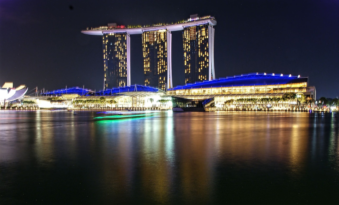 Marina Smėlio Įlankos Viešbutis, Singapūras, Mbs, Naktinis Peizažas, Turistinis, Orientyras, Miesto Panorama, Architektūra, Marina, Kranto