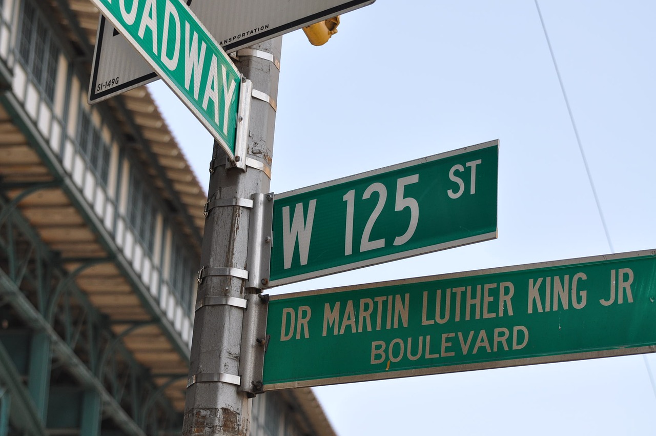 Martinas Liuteris Kingas, 125-Oji Gatvė, Harlem, Niujorkas, Gatvės Ženklai, Plačiajuostis, Traukinys, Pakeltas Traukinys, Metro, Manhatanas