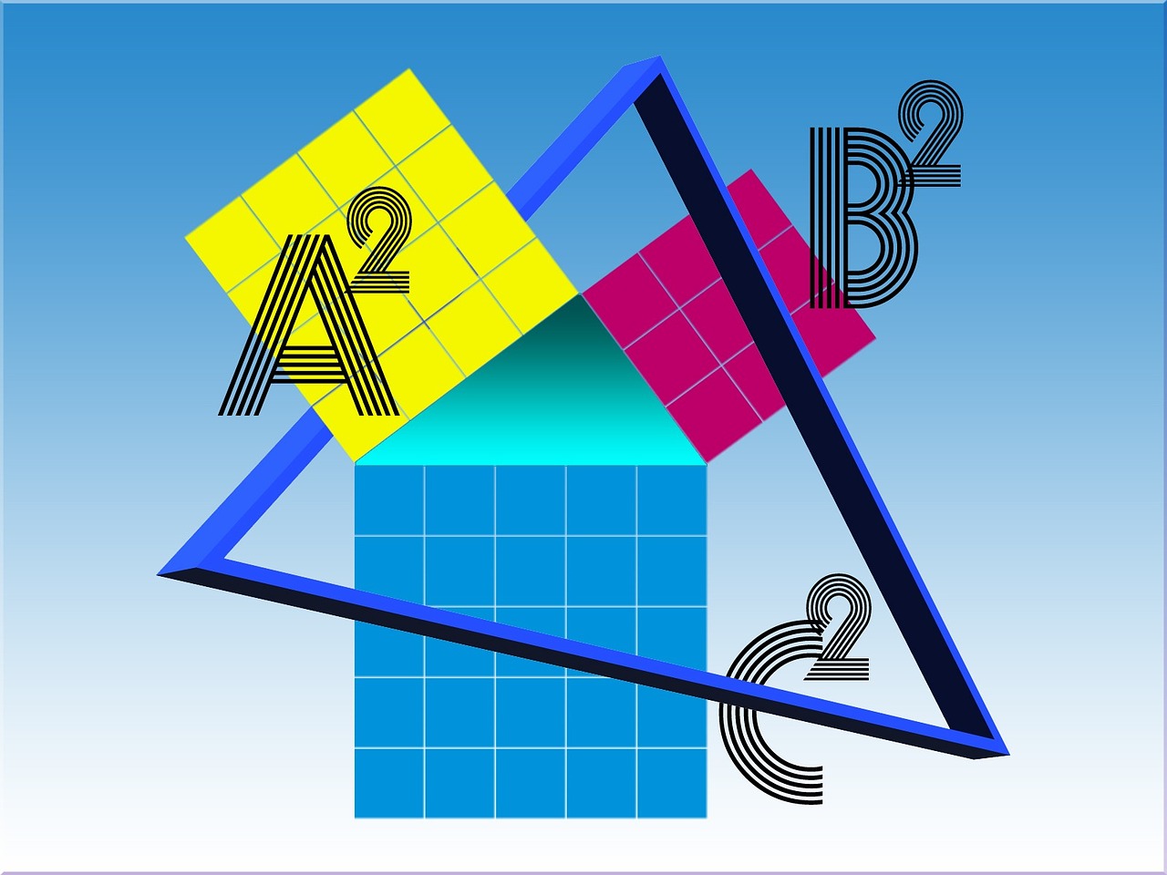 Matematika, Grafika, Kvadratas, Trikampis, Pythagoras, Geometrija, Kampas, Hipotenuzė, Stačiu Kampu, Kvadratinė Šaknis