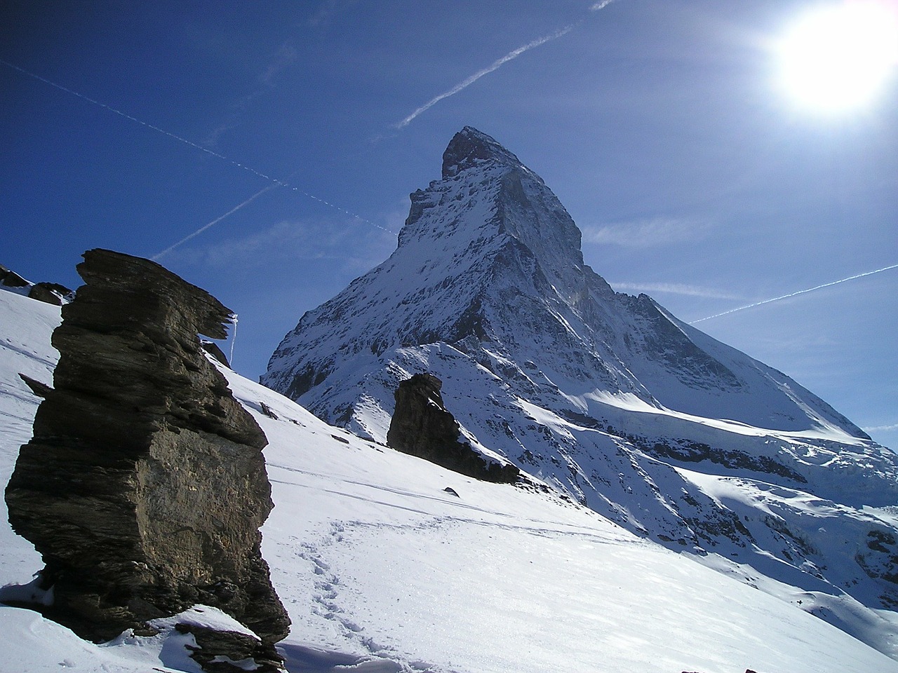 Matterhorn, Zermatt, Kalnai, Alpių, Šveicarija, Sniegas, Ledynas, Kraštovaizdis, Žiema, Swiss Alps