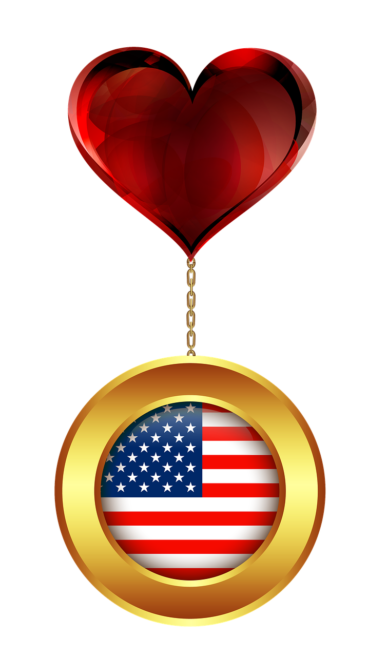 Medalis, Auksas, Vėliava, Jungtinės Valstijos, Amerikietis, Širdis, Tauta, Grandinė, Ornamentas, Apdaila
