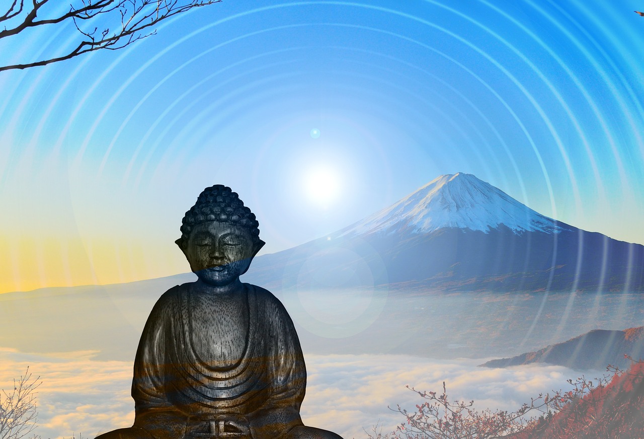 Meditacija, Teigiamas, Mąstyk Pozityviai, Buda, Kalnas, Saulė, Siluetas, Požiūris, Medituoti, Poilsis