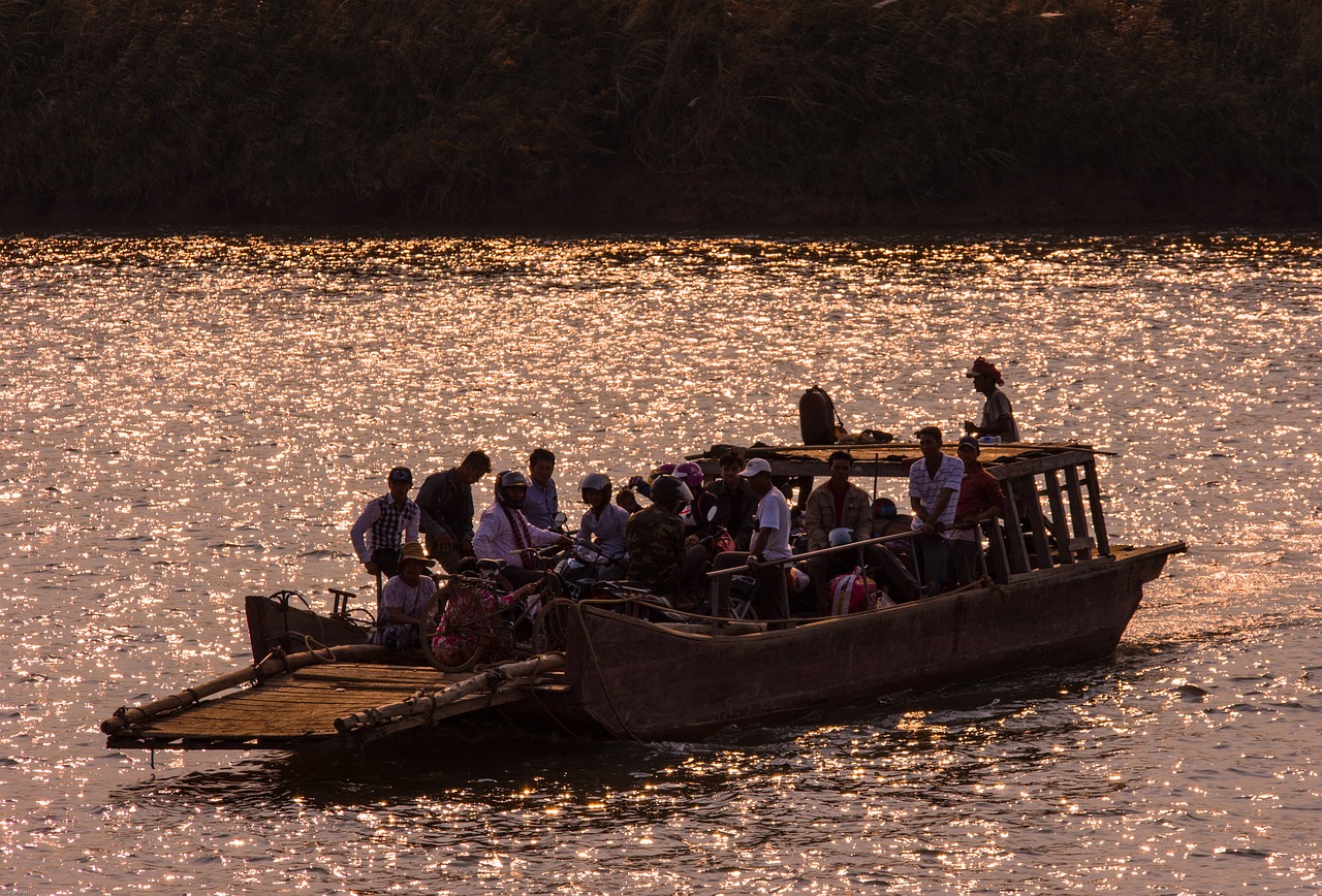 Mekong Upė, Keltas, Upė, Abendstimmung, Boot, Laivas, Vanduo, Laivyba, Vietnamas, Kirsti