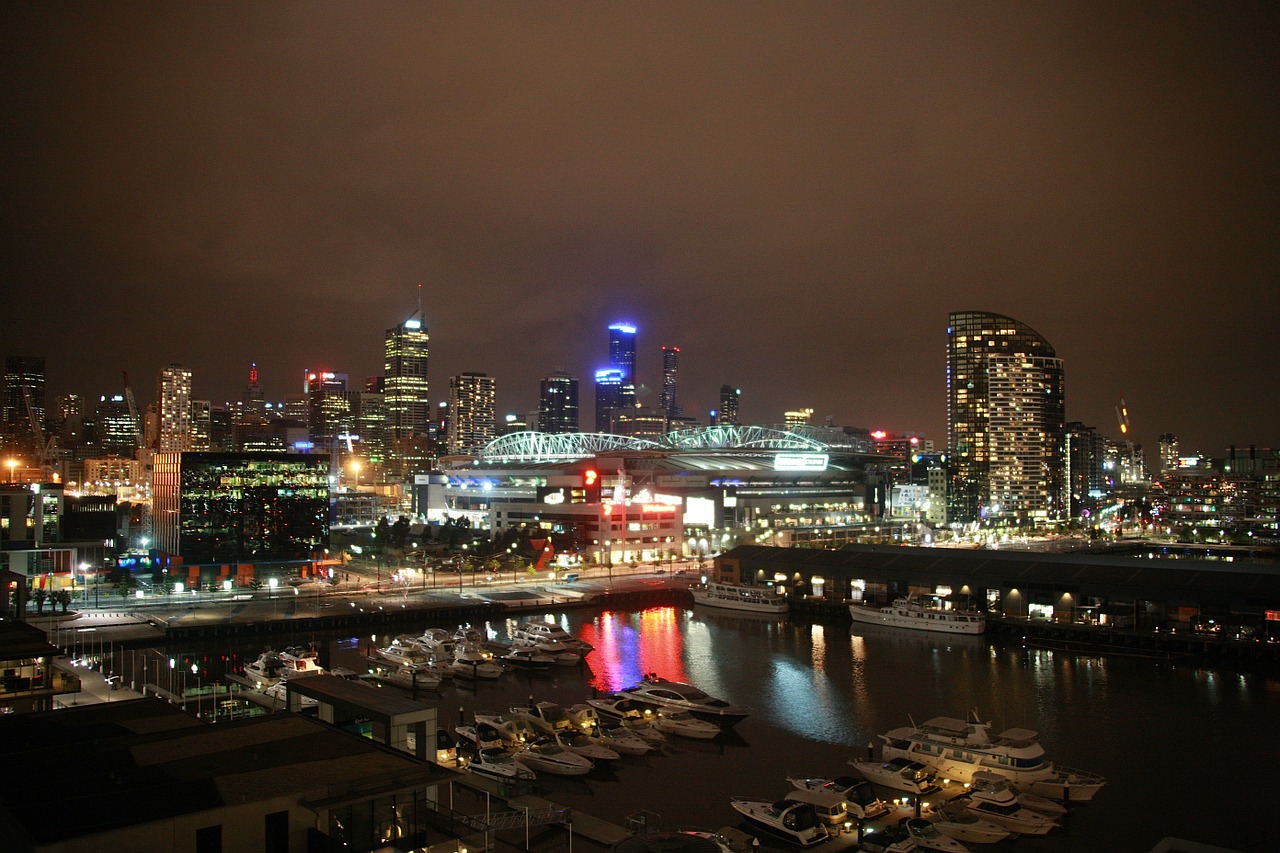 Melburnas, Australia, Panorama, Dangoraižiai, Pastatai, Miesto, Architektūra, Naktis, Vakaras, Žibintai
