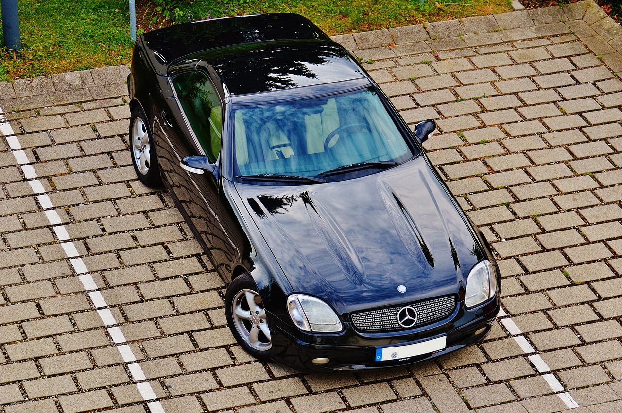 Mercedes, Slk 230 Kompresorius, Juoda, Automatinis, Automobiliai, Kabrioletas, Lieti Ratlankiai, Automobilių Stovėjimo Aikštelė, Nemokamos Nuotraukos,  Nemokama Licenzija